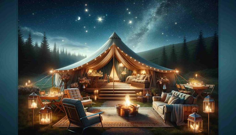 This is the featured image for your article "Glamorous Camping: Why Glamping is Worth It?" showcasing a luxurious and stylish glamping setup under the stars.