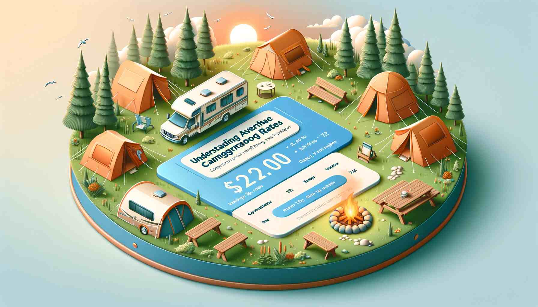 Here is the featured image Understanding Average Monthly Campground Rates: Camp Smarter, Not Pricier. This image depicts a serene campground setting, symbolizing a variety of camping styles, and is designed to be informative and appealing.