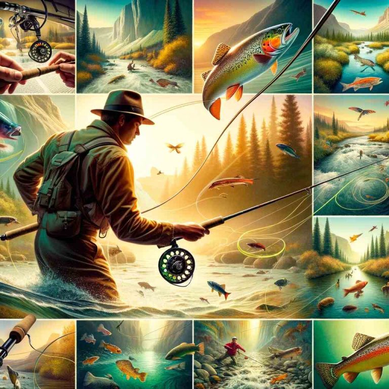 Here's the feature image showcasing the various uses of a 3wt fly rod. It illustrates an angler mid-cast and the rod being used in different fishing scenarios, all set against a background of serene fishing environments.