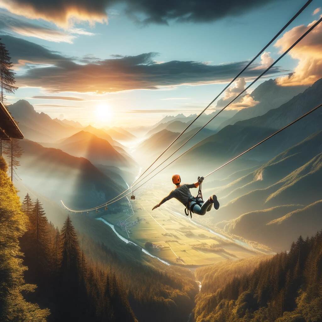 Here is the feature image for "Exploring the World's Longest Ziplines: Be Prepared to be Amazed!" showing an adventurous person soaring through the sky on a zipline with a breathtaking panoramic view in the background.