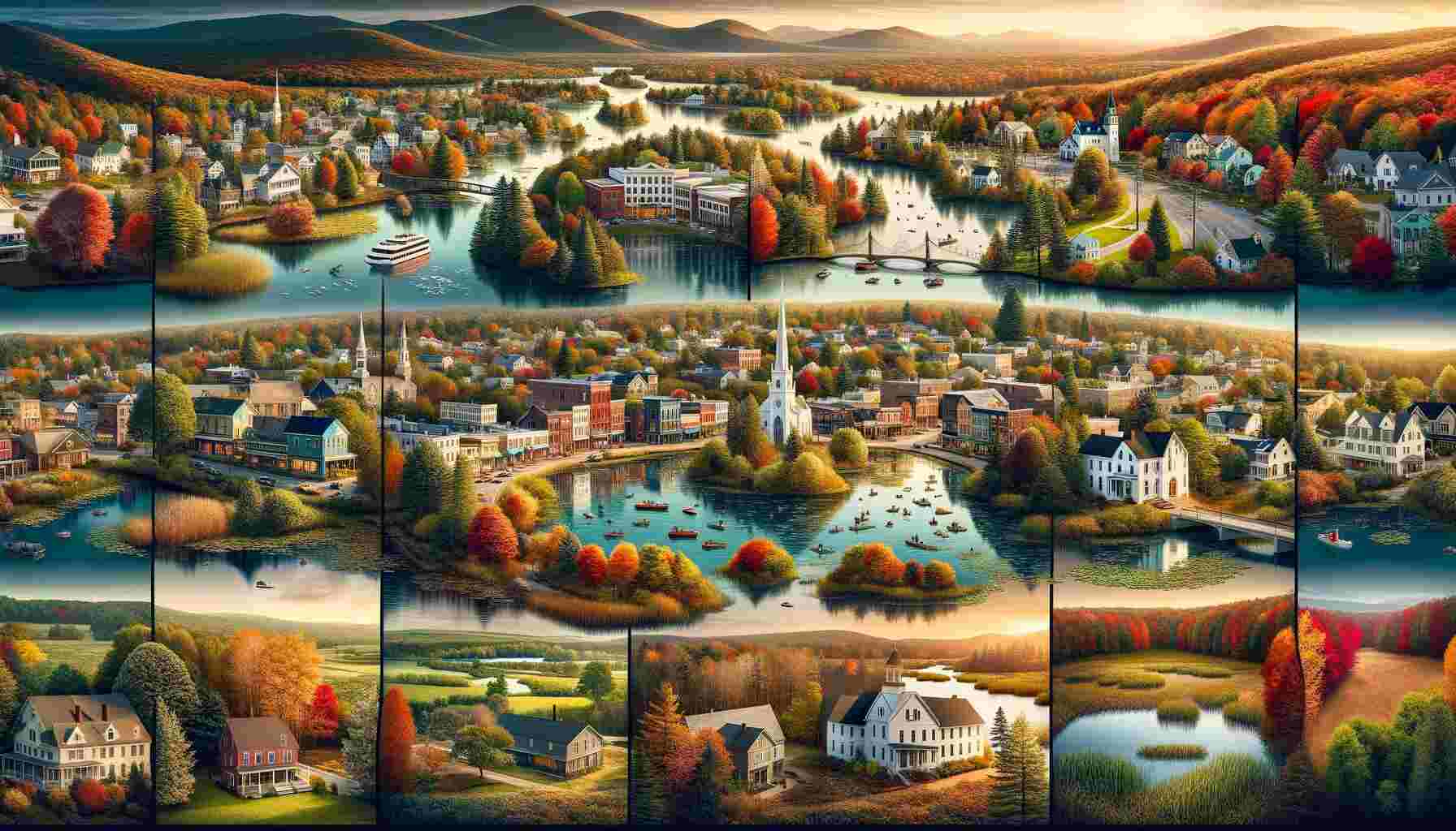 Here is an image for "24 Best Small Towns in New Jersey for Outdoor Enthusiasts," showcasing a panoramic collage of various landscapes and town scenes. Each segment represents the unique charm and outdoor beauty of New Jersey's small towns.