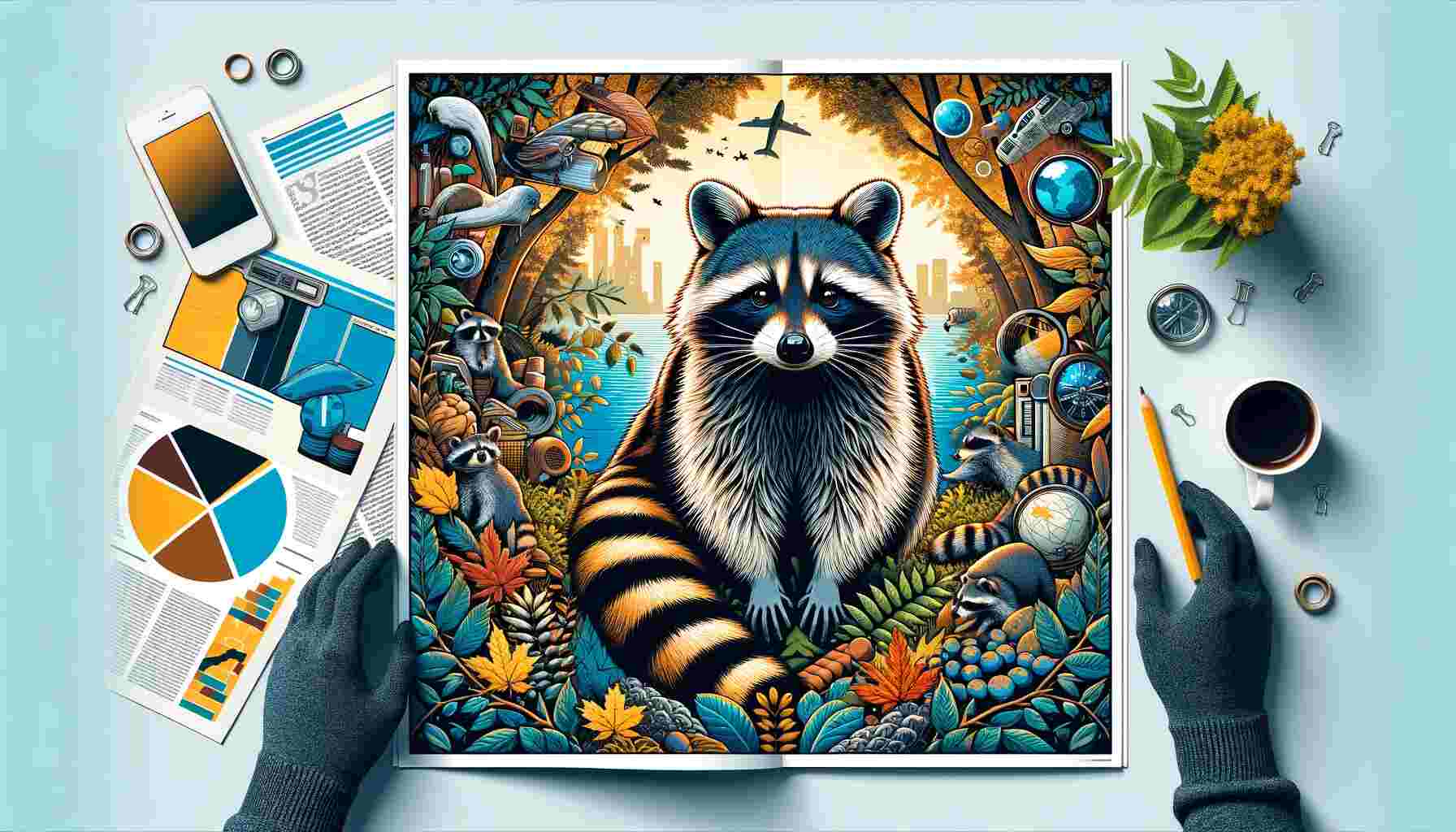 Here is the featured image for thi article about raccoon. It captures the essence of the article, with a raccoon in a prominent position showcasing its distinctive features. The image includes elements representing the raccoon's natural habitat, its role in the ecosystem, and its interactions with humans, effectively encapsulating the adaptability, intelligence, and ecological importance of raccoons.