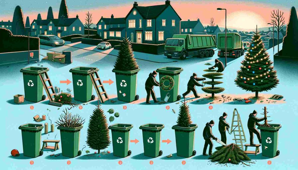 Here's an illustrated guide depicting the step-by-step process of disposing of your Christmas tree in an eco-friendly manner, from removing decorations to planting a new sapling.