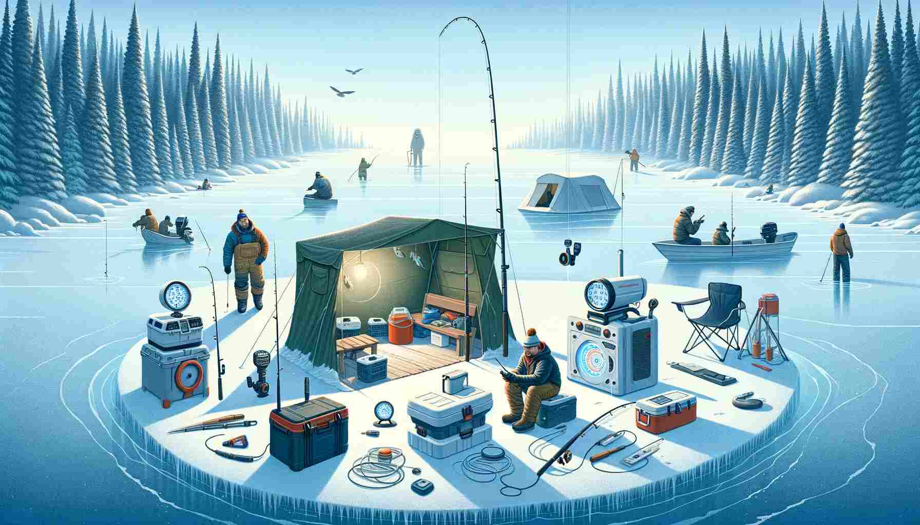 Here is the featured image for “The Rise of Ice Fishing: Innovations Transforming the Chilly Adventure.” It showcases a winter landscape with ice fishers using modern equipment, capturing the essence of innovation in ice fishing.