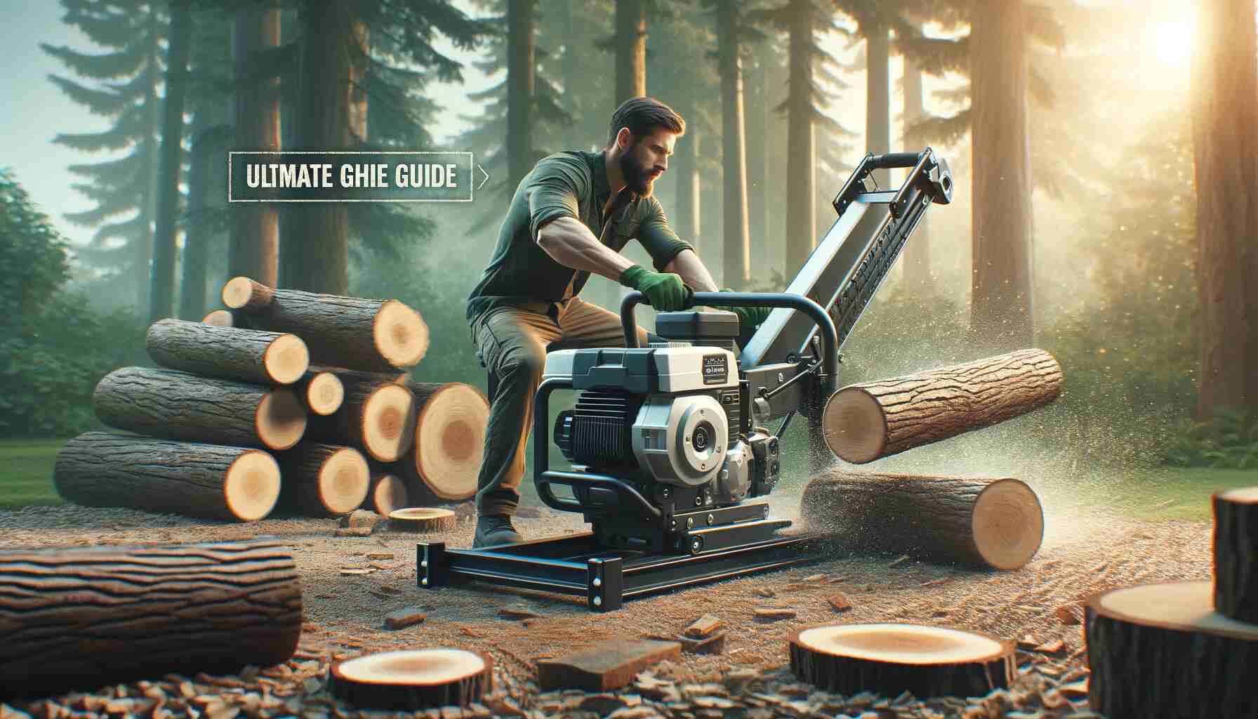 Here is the featured image for "The Ultimate Guide to Choosing the Best Hydraulic Log Splitter." The image showcases a hydraulic log splitter in action within an appropriate outdoor setting, with the title of the guide prominently displayed.