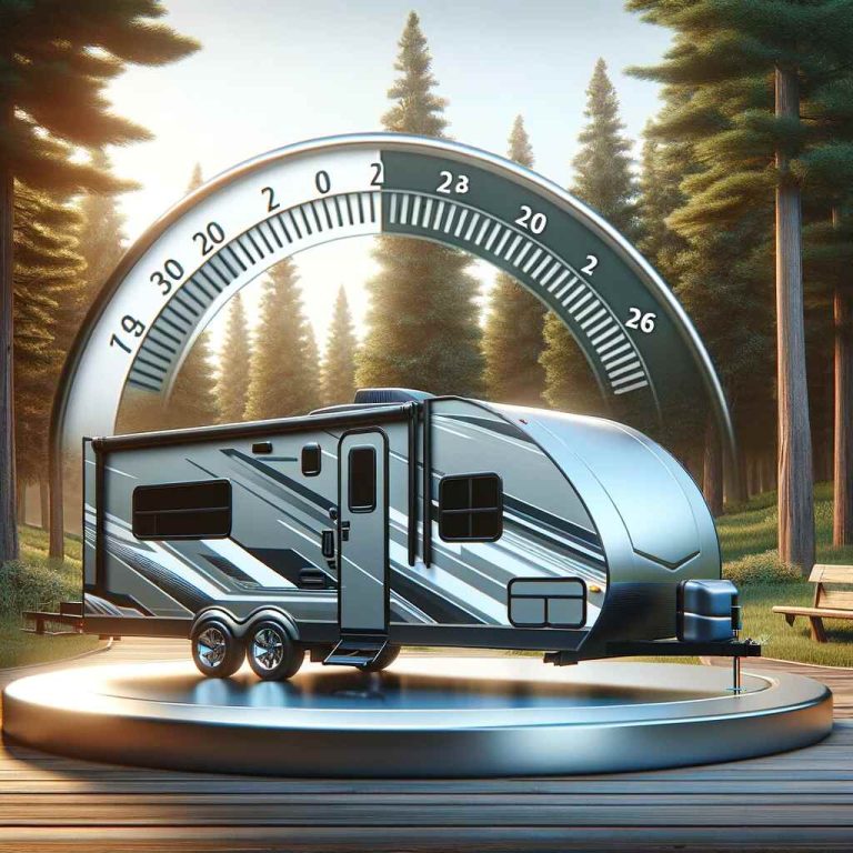 Here is a feature image for the article titled "Understanding the Average Weight of a 27-Foot Travel Trailer." It visualizes the concept of the weight and size of a travel trailer in a serene camping environment.