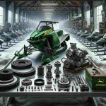 A creative digital artwork showcasing top-quality snowmobile parts for John Deere, laid out on a sophisticated stainless steel workbench. The moving atmosphere is captured within a snow-draped, old-style warehouse, studded with images of vintage snowmobiles, suggesting an elegant intersection of power, technology, and the sport's artisanal tradition. The dominant utilitarian brands of blue and espresso-green convulse together throughout, sanctifying an animated aspiration in quality, diverse performance, and measured reproach.