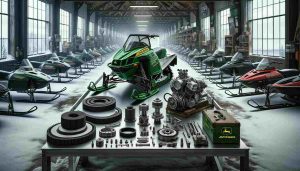 A creative digital artwork showcasing top-quality snowmobile parts for John Deere, laid out on a sophisticated stainless steel workbench. The moving atmosphere is captured within a snow-draped, old-style warehouse, studded with images of vintage snowmobiles, suggesting an elegant intersection of power, technology, and the sport's artisanal tradition. The dominant utilitarian brands of blue and espresso-green convulse together throughout, sanctifying an animated aspiration in quality, diverse performance, and measured reproach.
