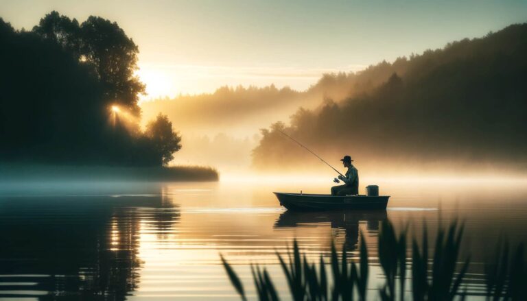Here is the featured image for the article "Pro Walleye Fishing Tips: Expert Advice for Success." It depicts a serene lake scene at dawn with a lone angler in a small boat, capturing the tranquil essence of early morning fishing.