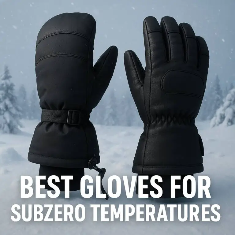 High-performance insulated gloves for extreme cold displayed against a snowy winter forest backdrop with bold text reading 'Best Gloves for Subzero Temperatures